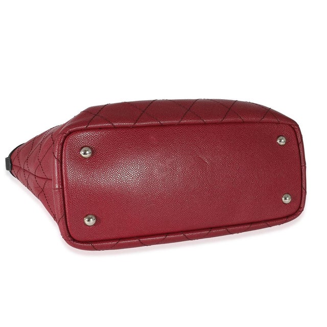 Burgundy Quilted Caviar Fever Tote For Sale In New York - Image 6 of 6