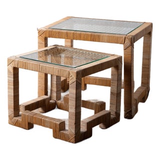 Rattan-Wrapped Nesting Tables Attributed to Bielecky Brothers, c.1970 For Sale