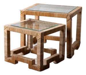Rattan-Wrapped Nesting Tables Attributed to Bielecky Brothers, c.1970
