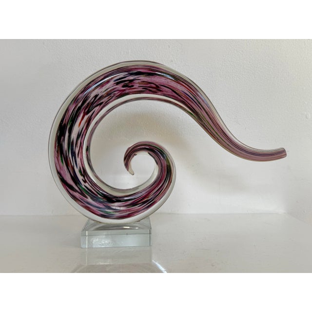 Murano Murano Style Purple Art Glass Swirl Sculpture on Lucite Base For Sale - Image 4 of 9
