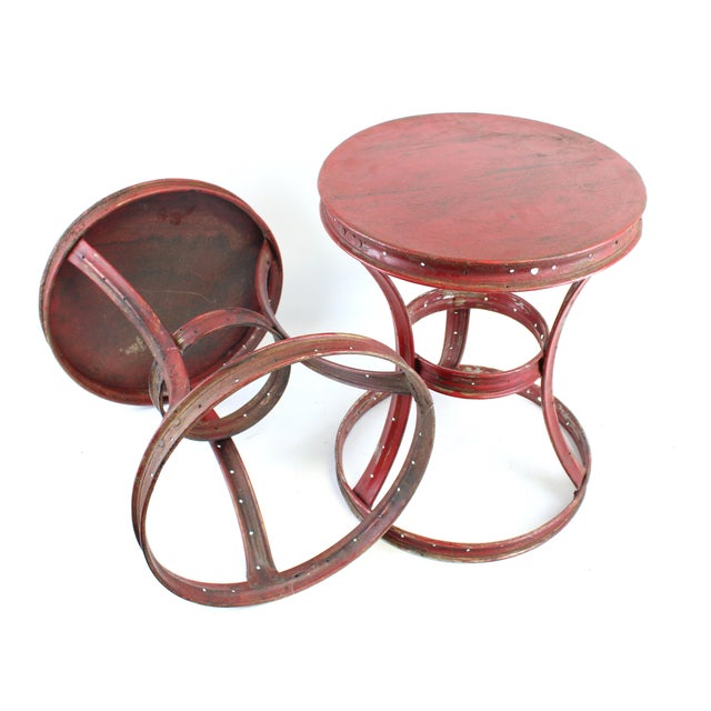 Red Side Table Round Dark Red Hint of Black Vintage For Sale - Image 8 of 9