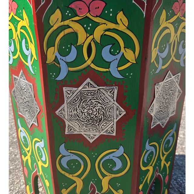 Green Moroccan Hand-Painted Accent Table For Sale - Image 4 of 6