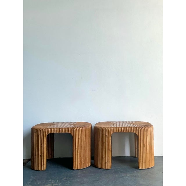 Vintage Boho Bent Rattan Side Tables - A Pair For Sale - Image 4 of 8