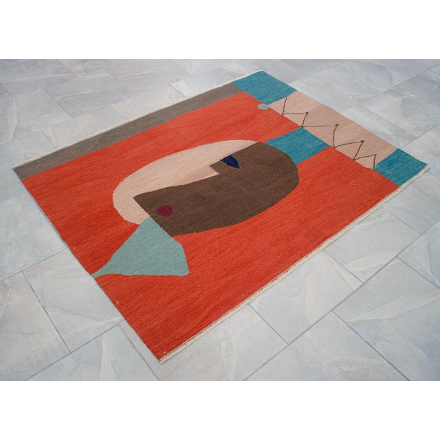 Textile Paul Klee "Clown "Inspired Hand Woven Area Rug & Wall Decor - 3′10″ × 5′4″ For Sale - Image 7 of 14