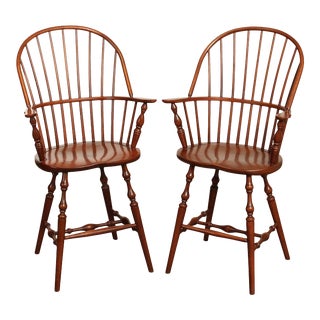 Pair of Custom Cherry Windsor Bar Stools For Sale