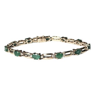 Vintage Michael Anthony 14k Yellow Gold Emerald Diamond Bar Link Tennis Bracelet For Sale