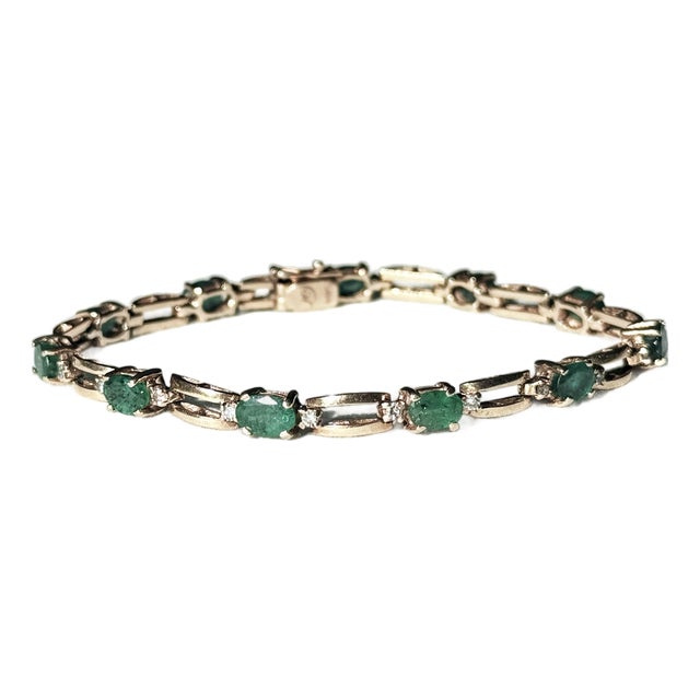 Vintage Michael Anthony 14k Yellow Gold Emerald Diamond Bar Link Tennis Bracelet For Sale