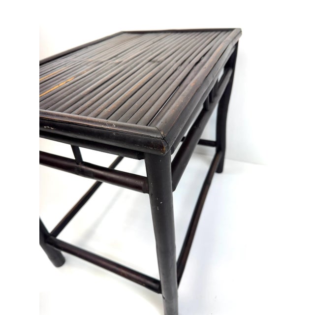 Vintage Dark Bamboo Side Table With Slatted Top and Geometric Skirt Detail For Sale - Image 12 of 16