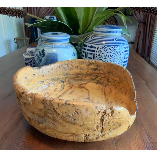 Late 20th Century Late 20th Century Large Hand‑Turned Hackberry Wood Live Edge Bowl — 14” Rustic Organic Modern Centerpiece For Sale - Image 5 of 10