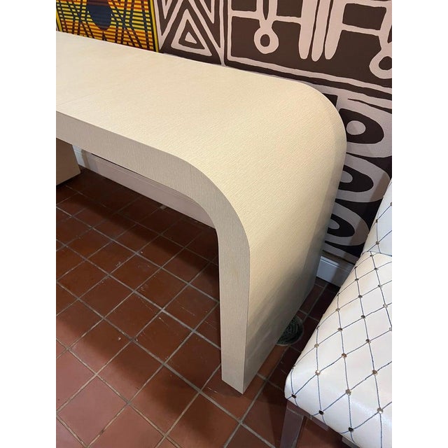 1980's Off White Laminate Waterfall Console Table. For Sale - Image 18 of 18