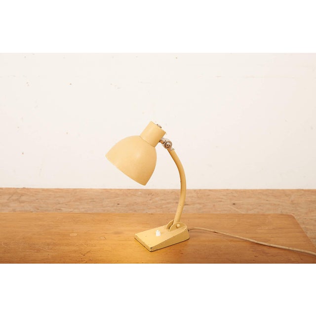 Model 4.356 Table Lamp with Cast Iron Base and Sand-Colored Sheet Iron Reflector, 1933, in Worn conditions. Designed 1920...