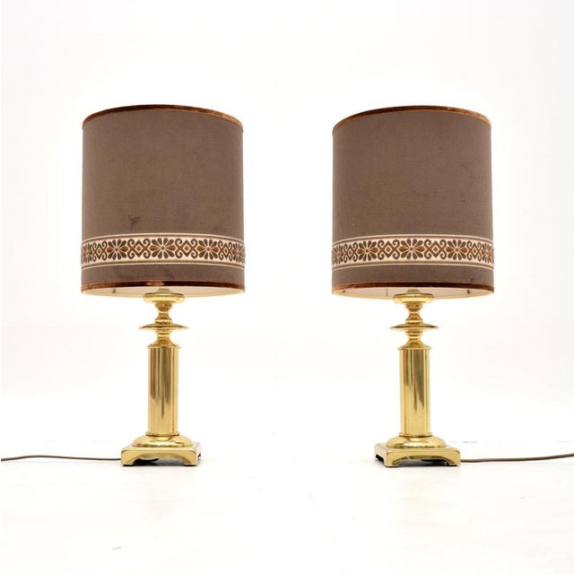 Vintage Brass Table Lamps with Velvet Shades, 1970s, Set of 2 For Sale - Image 10 of 10