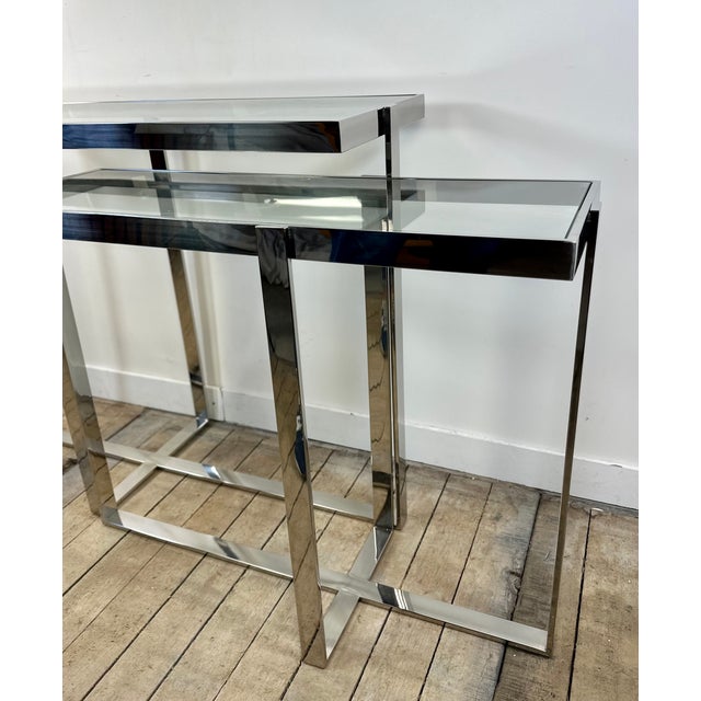 Contemporary Double Console Table in Chromed Metal and Glass, 2000s For Sale - Image 3 of 13