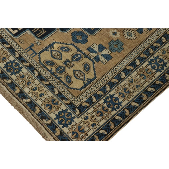 Antique Kuba Rug in Blue and Beige With Geometric Medallion - Rug & Kilim For Sale In New York - Image 6 of 8