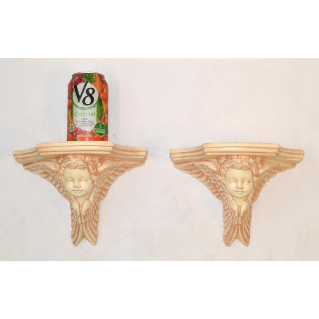 Ceramic Pair of 1990s Ceramic Angel Head Wall Shelf Gold Bonze Cherub Gothic Baroque Victorian Décor For Sale - Image 7 of 12