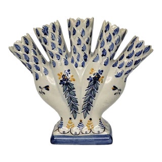 1980s Vintage Carvalhinho Porto Pottery Five Finger Floral Bud Vase For Sale
