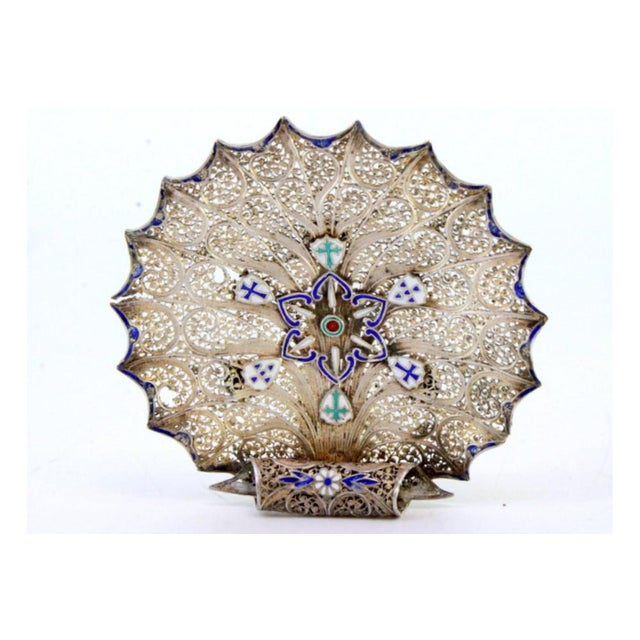 Filigree Silver Ring with Portuguese Symbols in Enamel and Ball-Shaped Feet For Sale - Image 6 of 7