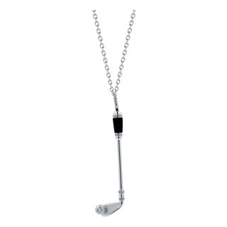 Diamond Black Onyx Golf Club Birdie Jewelry 18 Karat White Gold Charm Pendant For Sale