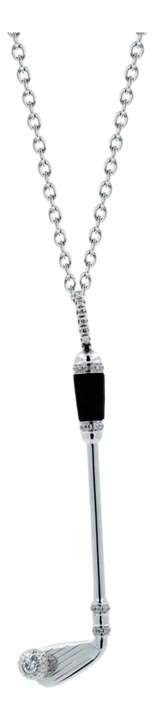 Diamond Black Onyx Golf Club Birdie Jewelry 18 Karat White Gold Charm Pendant