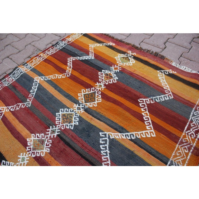 Orange 1960s Tribal Orange Striped Wool Handmade Kilim Rug For Sale - Image 8 of 13