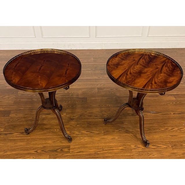 Traditional Pair of Traditional Round Mahogany Accent Tables by Leighton Hall - Showroom Samples For Sale - Image 3 of 14