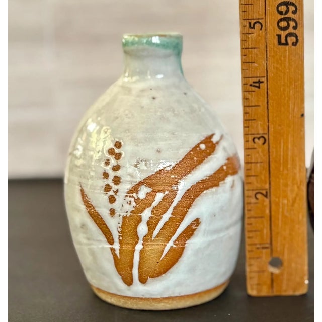 Bottle Green Vintage Sake Bottle Japanese Pottery – Bizen Style For Sale - Image 8 of 8