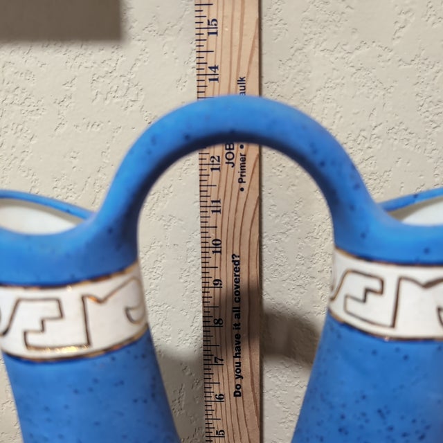 VTG Native American Style Wedding Vase Blue Gold Trim Signed L Jina Southwestern For Sale - Image 10 of 12