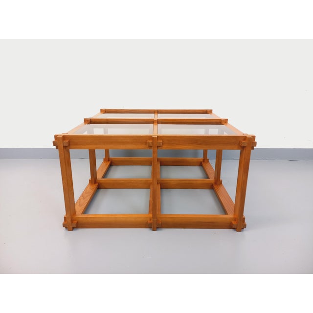 Vintage Square Coffee Table in Pine and Smoked Glass, 1970s For Sale - Image 11 of 18