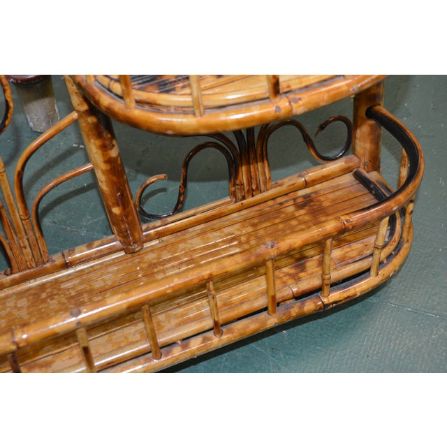 Chinese 1980s Burnt Bamboo Curved Top Wall Shelf / Rack For Sale - Image 3 of 17