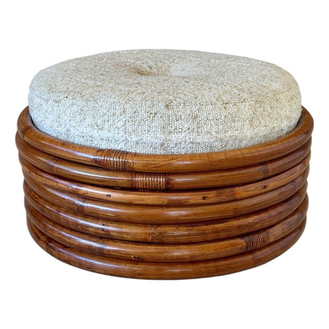 Vintage Restored Stacked Bent Rattan Ottoman or Footstool Manner of Paul Frankl For Sale