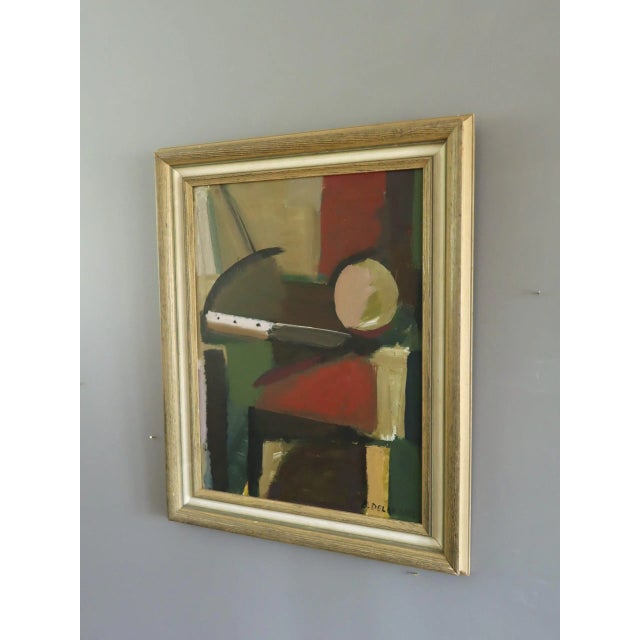 Mid-Century Modern 'Constructed Balance' Vintage Original Abstract Oil Painting, Framed For Sale - Image 4 of 12