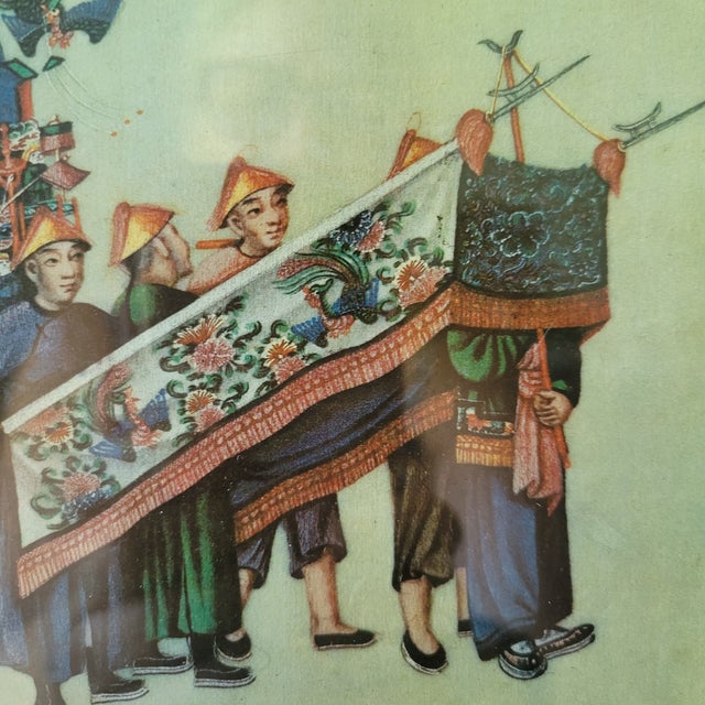 1970s Chinese Art Print in Bamboo Frame Litho Reproduction Stamped Sealed From Spain For Sale - Image 11 of 18