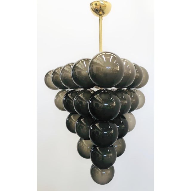 Italian 21st Century Italian Grappolo Polished Brass Frosted Smoky Murano Glass Chandelier by Fabio LTD For Sale - Image 3 of 7