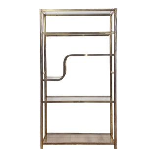 Vintage Milo Baughman Style Brass Tone Etagere Shelf Vintage Hollywood Regency For Sale