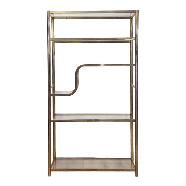 Vintage Milo Baughman Style Brass Tone Etagere Shelf Vintage Hollywood Regency For Sale