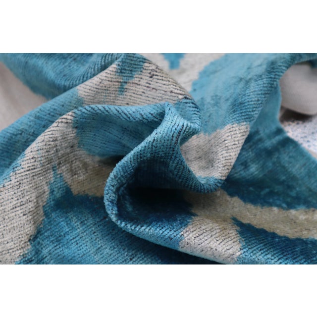 Blue Contemporary Luxury Blue Handmade Velvet Throw Pillow & Down Insert For Sale - Image 8 of 10