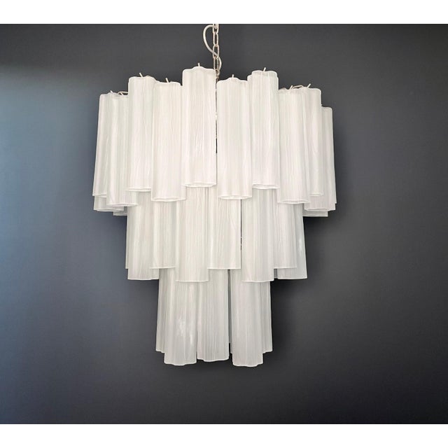 Large Three-Tier Venini Murano Glass Tube Chandelier in Etched Glass, 1990s For Sale - Image 9 of 16