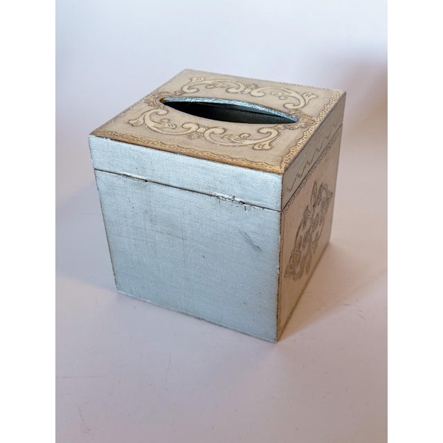 1980s Vintage Silver Leaf Florentine Tissue Box Cover For Sale - Image 5 of 7