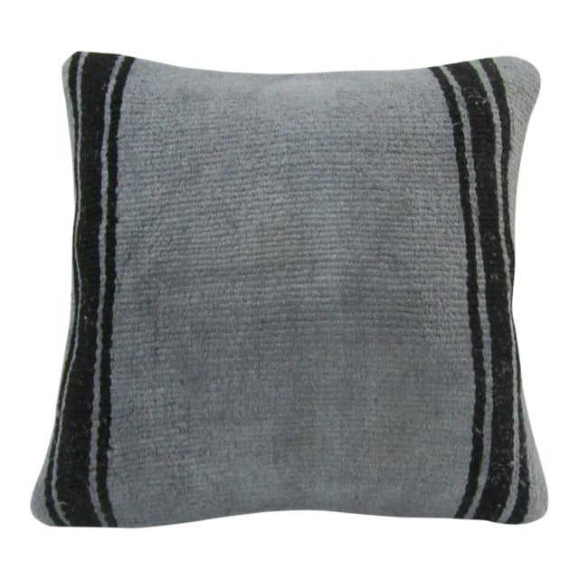 Handmade Striped Gray Turkish Kilim Pillow Cover For Sale