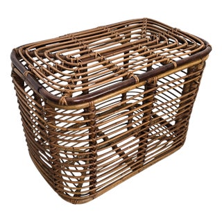 Italian Bohemian Riviera Bamboo and Rattan Basket, 1960s For Sale