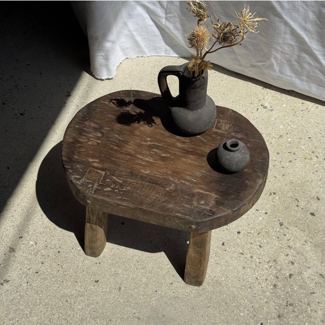 Tan Small Stool in Teak For Sale - Image 8 of 18