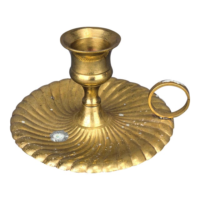 Antique Art Deco Solid Brass Chamber Candlestick For Sale