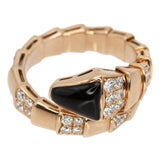 Bvlgari Bulgari Serpenti Viper Diamonds & Onyx Ring in 18k Rose Gold, Size 8 For Sale