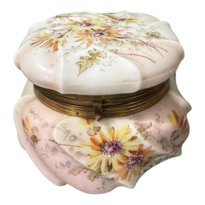 Antique Victorian Signed Wavecrest Floral Decorated Art Glass Dresser Box