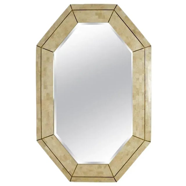 Metal 1980s Tessellated Marble With Brass Inlay Mirror For Sale - Image 7 of 7