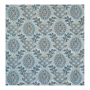 French General Aqua Ciel Blue Cream Gray Boheme Damask Floral French Country Fabric Sample