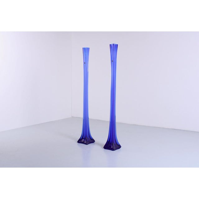 Contemporary Large 124 Blue Glass Vases by Euroglass, 1970s, Set of 2 For Sale - Image 3 of 16