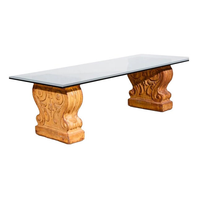 1960s Mid Century Modern Coffee Table Smoked Glass Cement Sculptural Vintage Brown For Sale