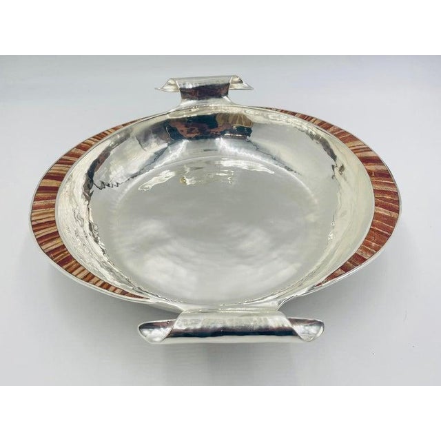 1980s Large Emilia Castillo Silver-Plate & Jasper Inlay Serving Bowl, Mexican Silver For Sale - Image 9 of 18