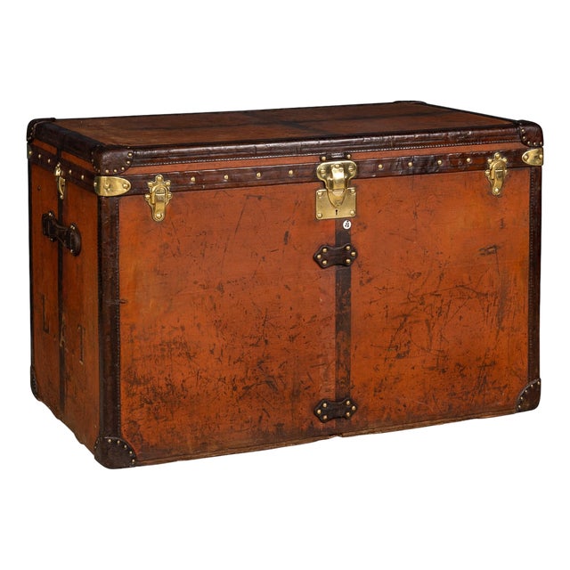 Antique 20th Century Malle Haute Trunk in Orange Vuittonite Canvas from Louis Vuitton, France, 1900s For Sale